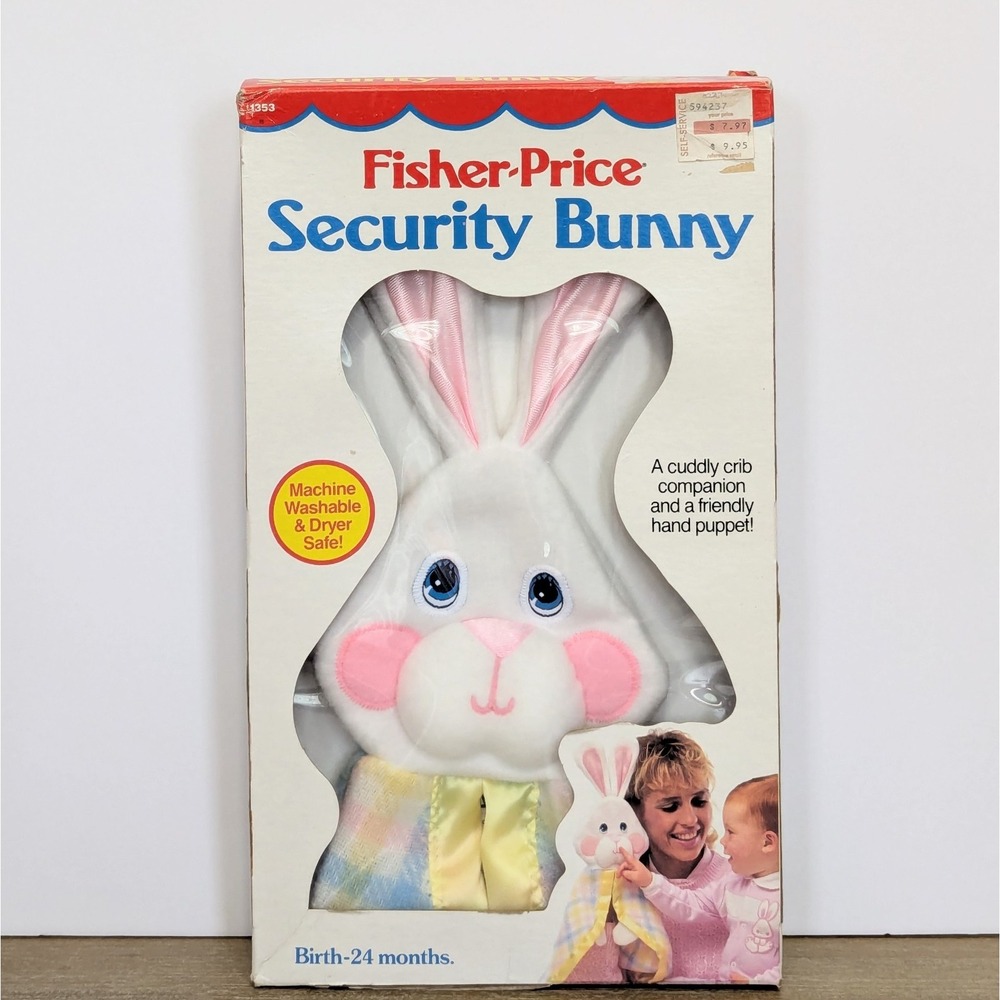 Vtg 1986 Fisher Price Bunny Security Blanket Lovey Pastel Plaid Satin Trim NEW